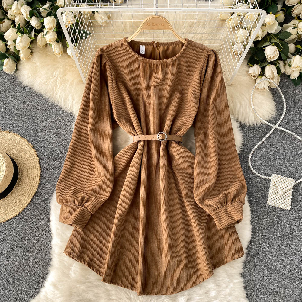 Simple Corduroy Long Sleeve Dress Fashion Dress  10887