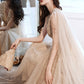 Champagne tulle sequins long prom dress evening dress  10605