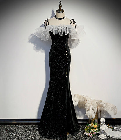 Black long mermaid prom dress black evening dress  8927