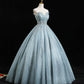 Blue tulle sequins long prom dress A line formal dress  10456