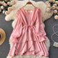 Simple V Neck Long Sleeve Dress Fashion Dress  10775