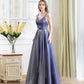 Blue satin long A line prom dress blue evening dress  10235
