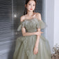 Green tulle sequins long prom dress A line evening dress  10225