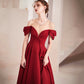 Burgundy satin long prom dress A line evening dress  10578