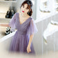 Purple tulle sequins long prom dress A line evening dress  10462