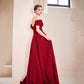 Burgundy satin long prom dress A line evening dress  10578