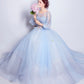 Blue tulle sequins long ball gown dress blue evening dress  10360