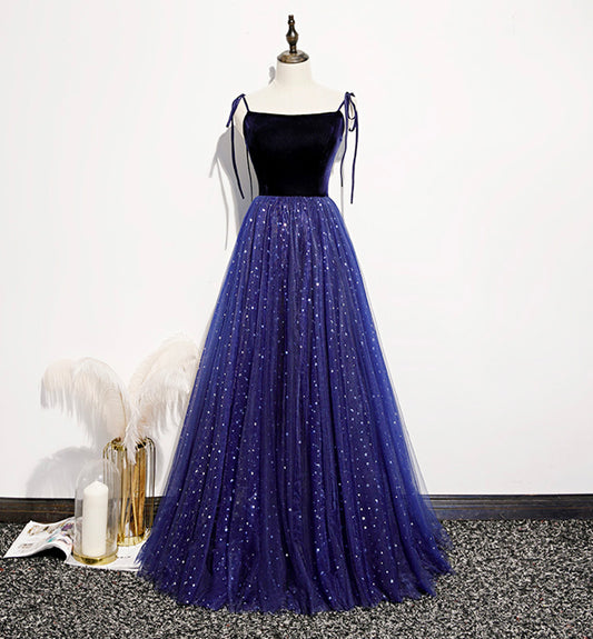 Robe de soirée longue en tulle bleu à paillettes 8463