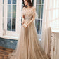 Champagne tulle sequins long prom dress evening dress  10390