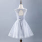 Gray tulle short prom dress gray evening dress  10001