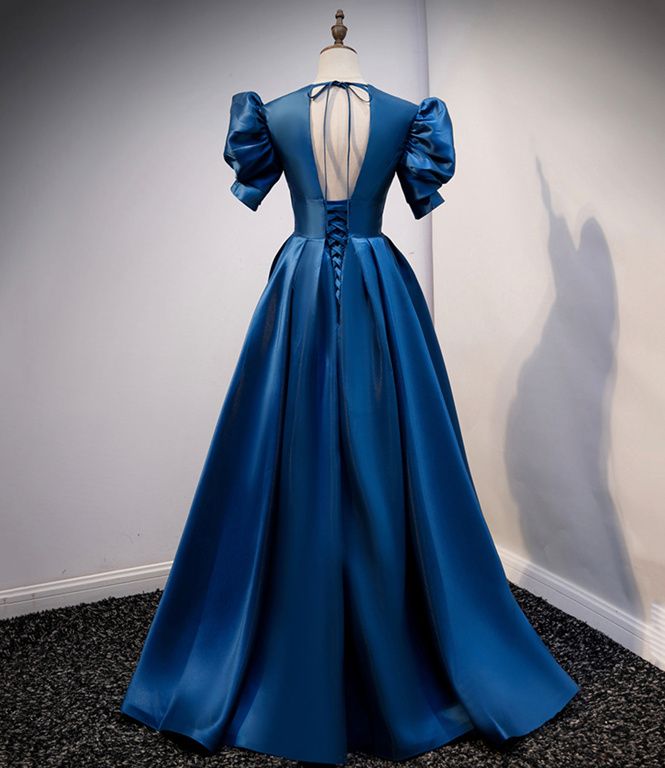 Blue satin long prom dress A line evening gown  10309