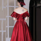 Red satin long prom dress A line evening dress  10582