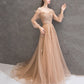 Elegant tulle lace long prom dress A line evening gown  10344