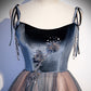 Blue tulle sequins long prom dress evening dress  8504