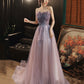 Purple tulle sequins long prom dress evening dress  10624