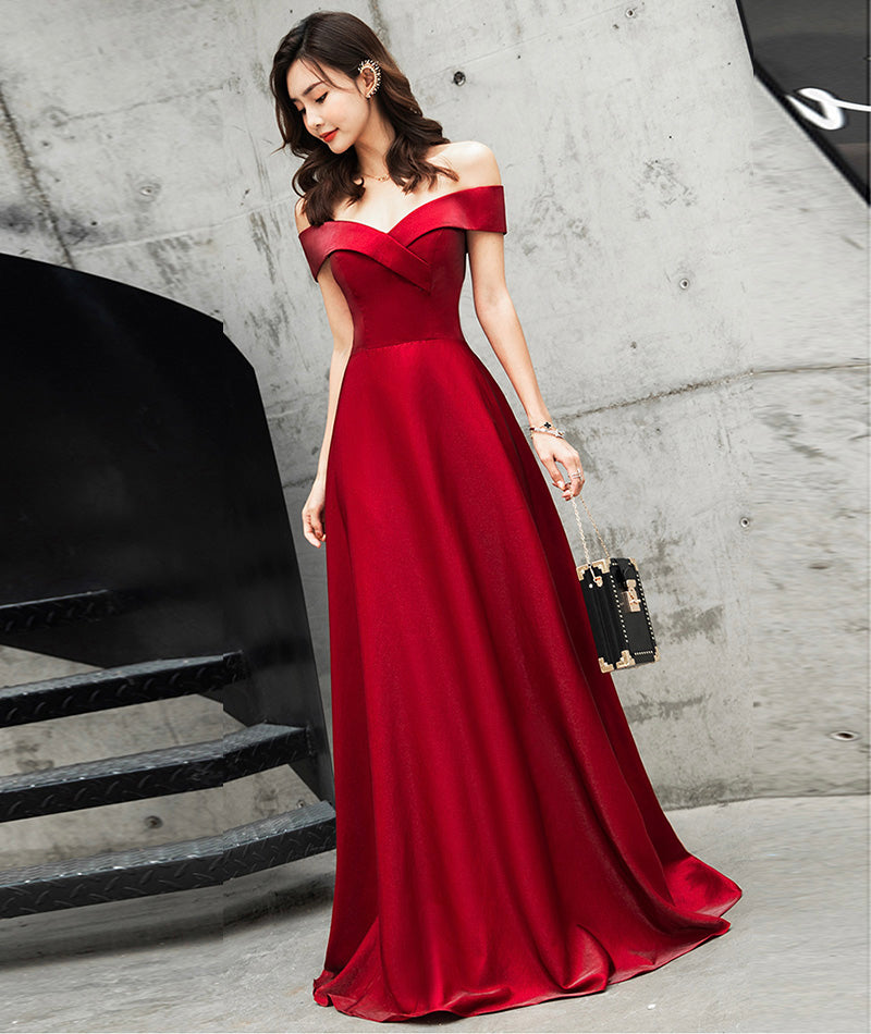 Burgund Satin langes Ballkleid süßes Abendkleid 8468