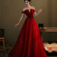 Red tulle sequins long prom dress evening gown  10276