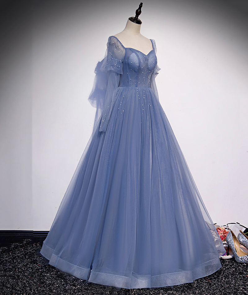 Robe de soirée simple longue en tulle bleu 8430