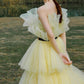 Yellow tulle long ball gown dress A line evening gown  10304