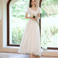 White tulle tea length prom dress white evening dress  10143
