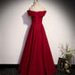 Burgundy satin long prom dress A line evening gown  10138