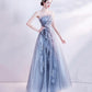 Cute tulle beads long prom dress A line evening dress  10511