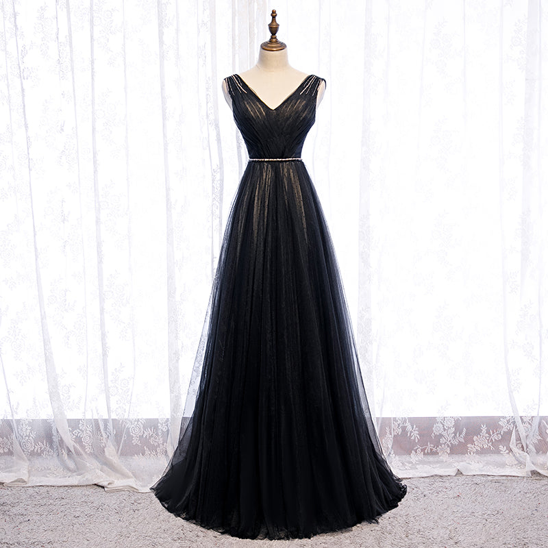 Black tulle long prom dress formal dress  8267