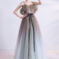 Gray green tulle sequins long prom dress evening dress  10616