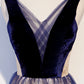 Blue v neck tulle long A line prom dress formal dress  8636