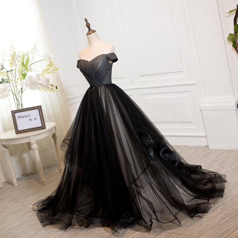 Robe de soirée longue en tulle noir 8283