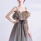 Gray green tulle sequins long prom dress evening dress  10616