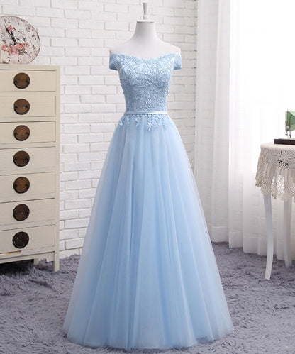 Blue tulle lace prom dress blue evening dress  8289