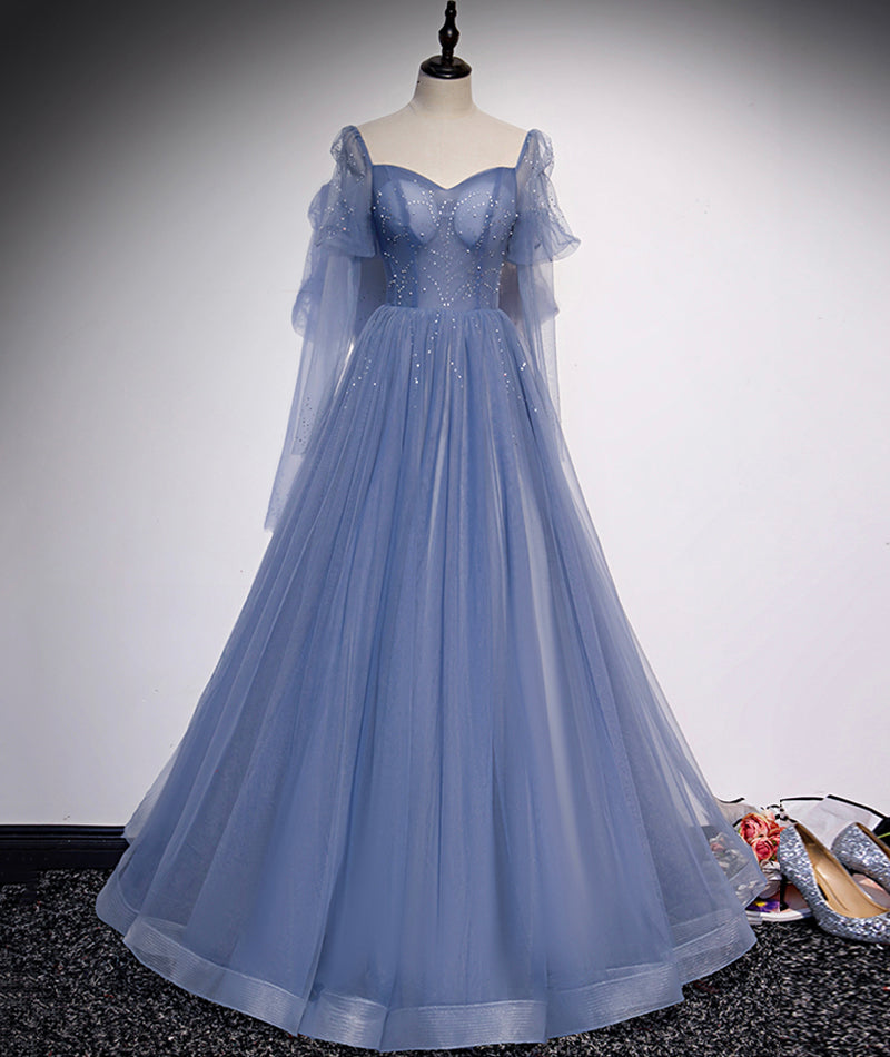 Robe de soirée simple longue en tulle bleu 8430