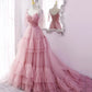 Blue tulle long A line prom dress blue evening dress  10551