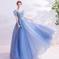Blue tulle lace long prom dress A line formal dresses  10455