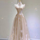 Champagne tulle lace tea length prom dress evening dress  10313