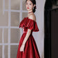Red satin long prom dress A line evening dress  10582
