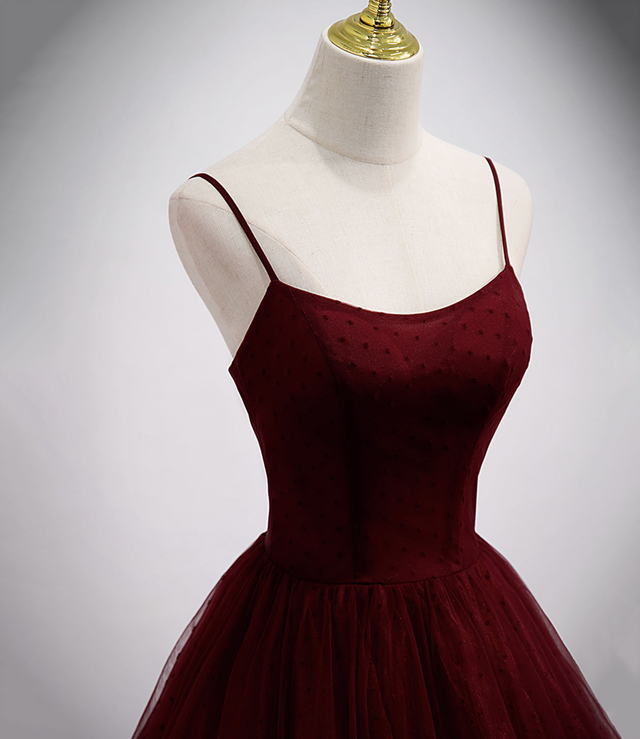 Burgundy tulle long prom dress two pieces evening dress  10328