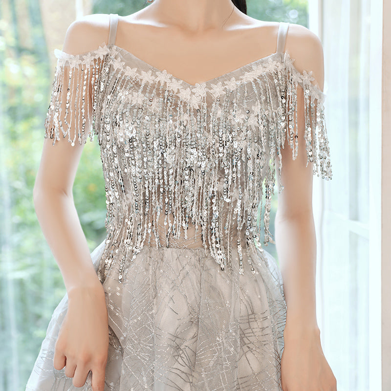 Gray sequins short prom dress evening dress  8326