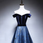 Blue velvet tulle long prom dress evening dress  8449
