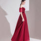 Bugundy velet tulle long prom dress A line evening dress  10553