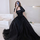 Black tulle long prom dress A line evening gown  10207