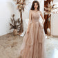 Cute tulle sequins long prom dress A line evening gown  10486