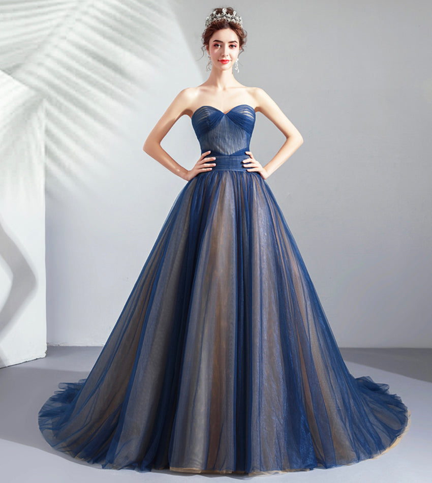 Robe de bal longue en tulle bleu robe de soirée bleue 8431