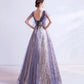 Purple tulle sequins long prom dress A line evening dress  10510
