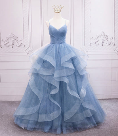 Blaues langes Ballkleid aus Tüll blaues Abendkleid 10248