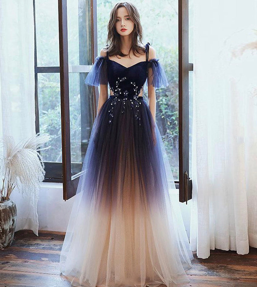 Stylish velvet tulle long prom dress evening dress  8402