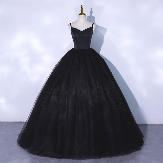 Black v neck tulle long ball gown dress formal dress  10065