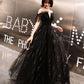 Black tulle long prom dress A line evening dress  10317