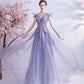 Purple tulle sequins long prom dress A line evening dress  10463